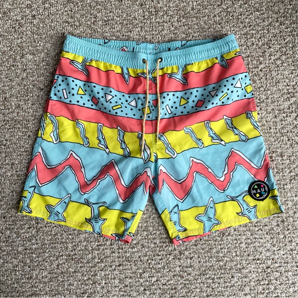 Maui and Sons Neon Men’s Swim Trunks Size Large